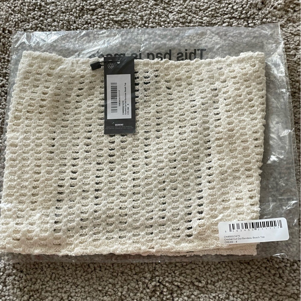 Prettylittlething Cream Crochet Cut Out Bandeau Beach‎ Top Women's Size 8 NWT!